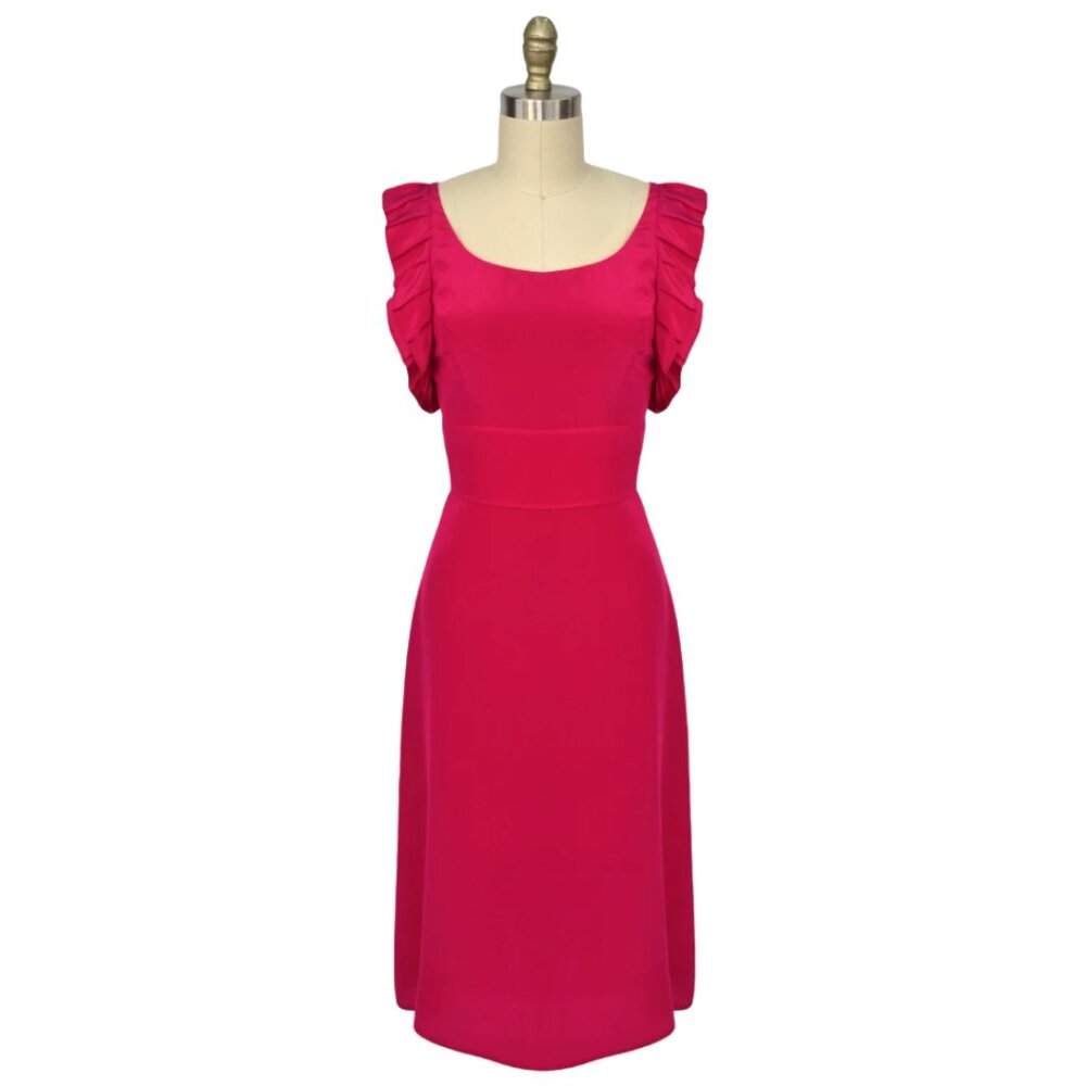 Flutter Sleeve Silk Dress, J. Peterman - Pink, Size 12